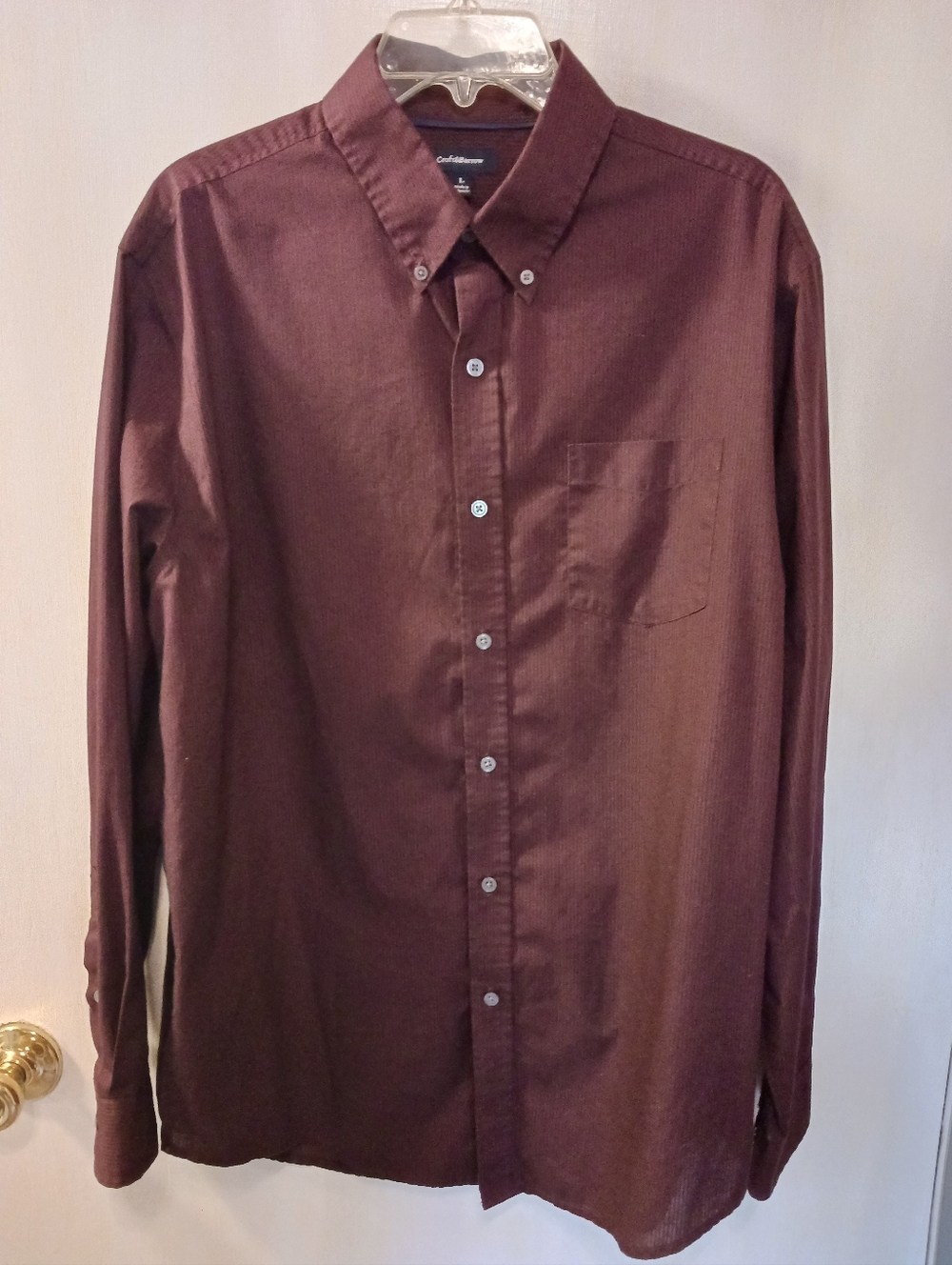 Croft&Barrow Mens L EUC Long Sleeve Lightweight Button Down Shirt Wine Pinstripe